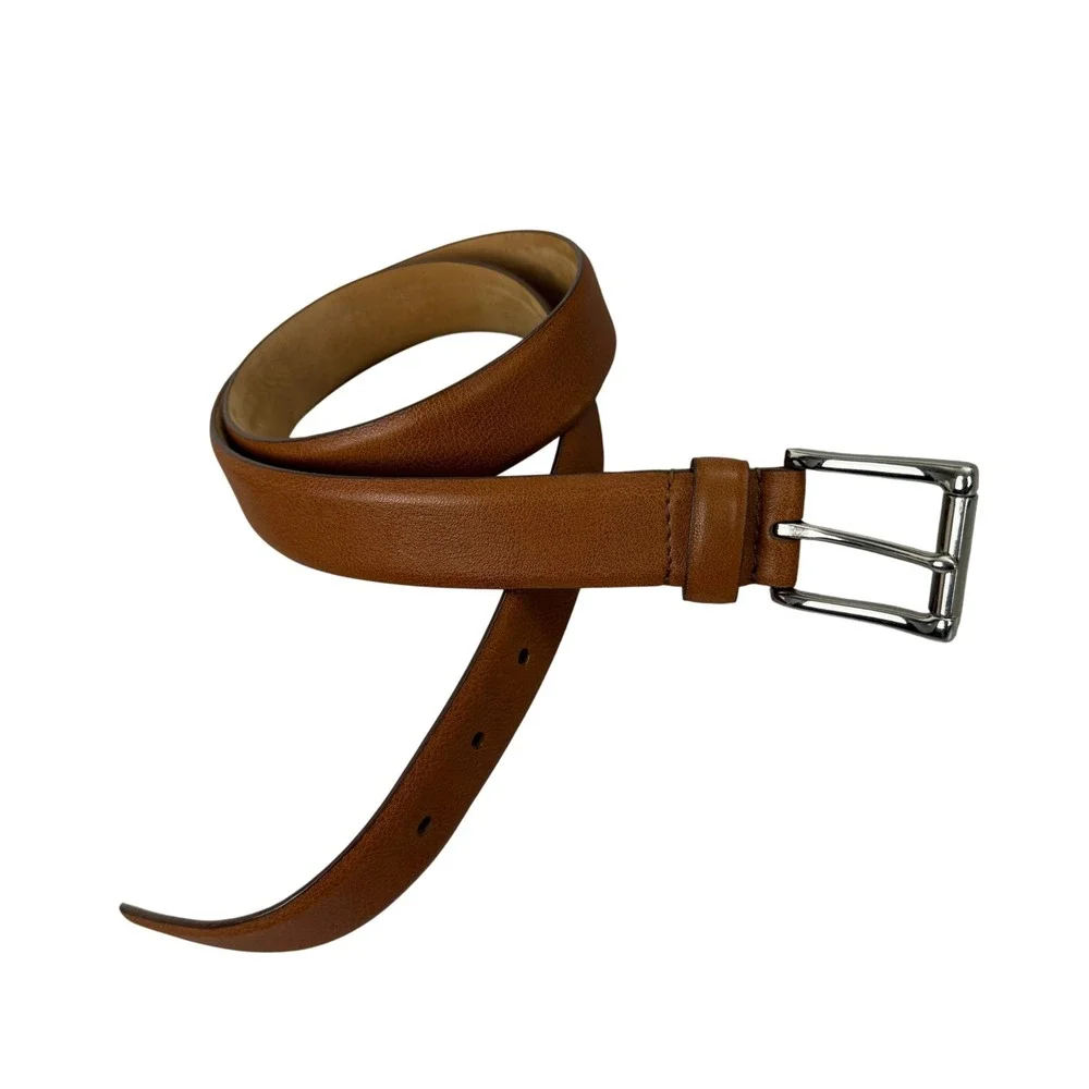 Cole Haan Belt Mens 34 Brown Leather Silver Tone Buckle Classic Everyday Dress
